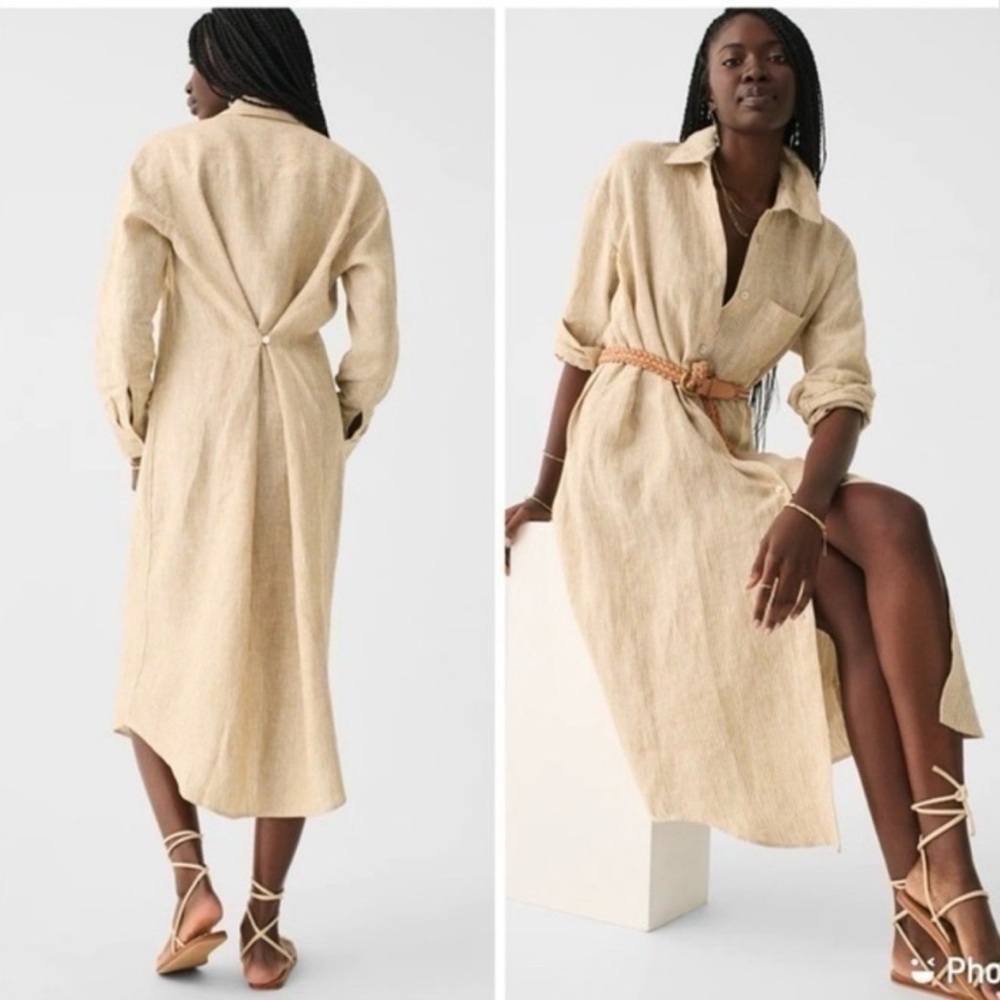 FAHERTY‎ Linen Laguna Maxi Dress in Gus-Golden Sun Striped Size Medium